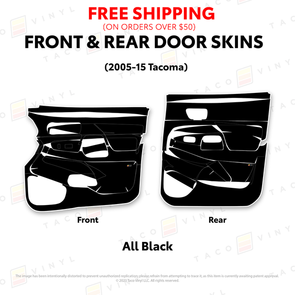 All black door skins for a 2005-2015 Toyota Tacoma, front and rear doors