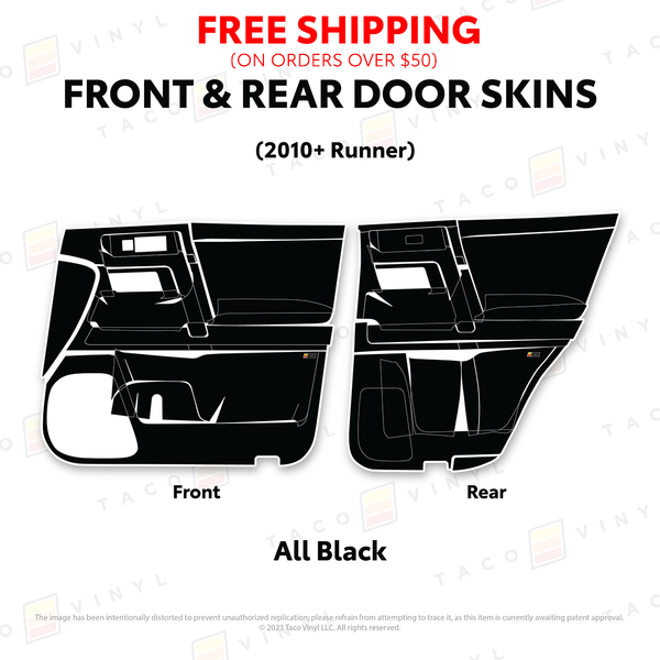All black door skins for a 2010-2024 Toyota 4Runner, front and rear doors