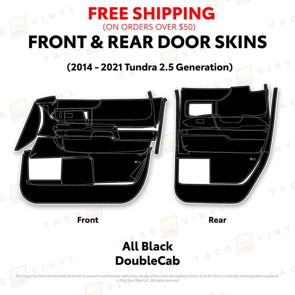 All black door skins for a 2014-2021 Toyota Tundra, front and rear doors