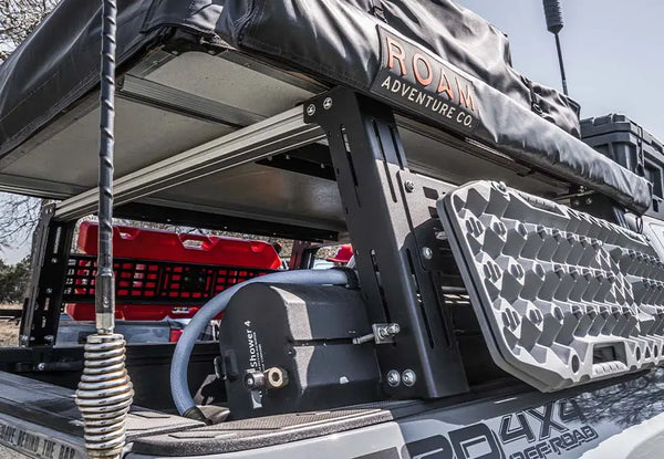 Cali Raised LED Overland Bed Rack mounted on a Toyota Tacoma bed