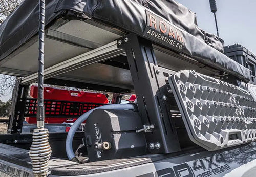 Cali Raised LED Overland Bed Rack mounted on a Toyota Tacoma bed