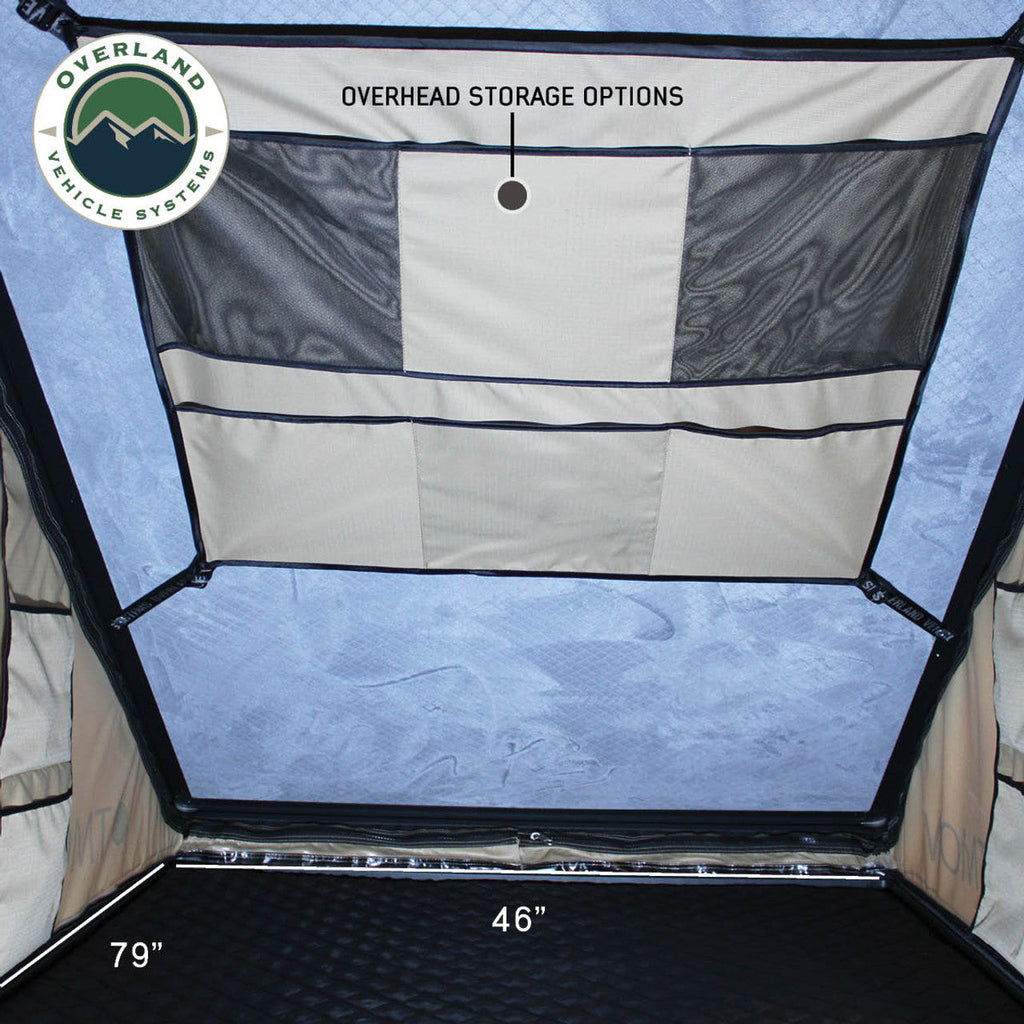 LD TMON Clamshel Aluminum Hard Shell Roof Top Tent - 2 Person Capacity, Tan Body & Green Rainfly