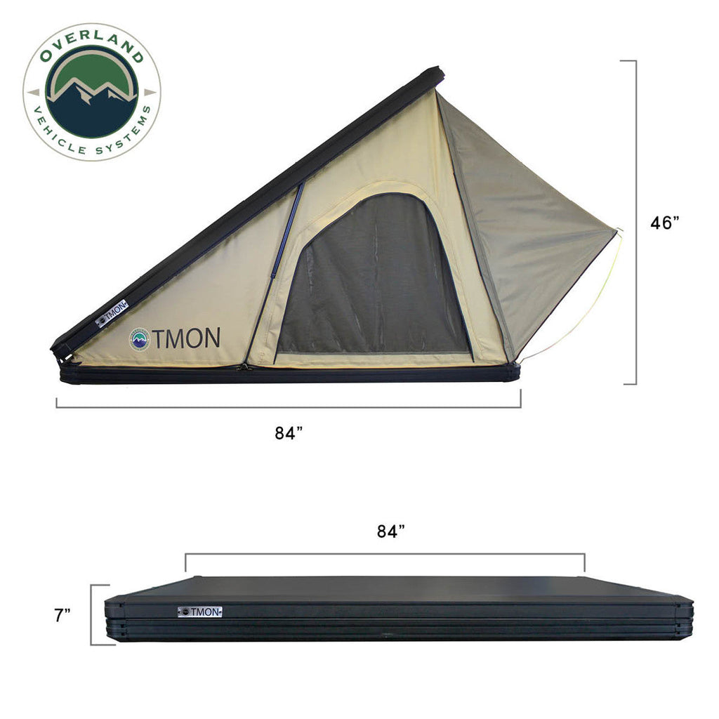LD TMON Clamshel Aluminum Hard Shell Roof Top Tent - 2 Person Capacity, Tan Body & Green Rainfly