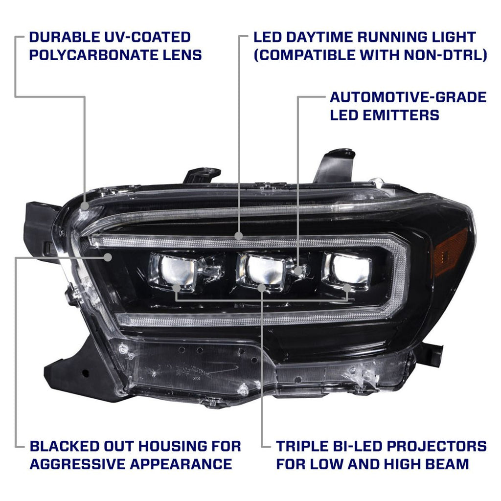 2016-2023 Toyota Tacoma Sequential LED Projector Headlights with Selectable DRL (Pair)