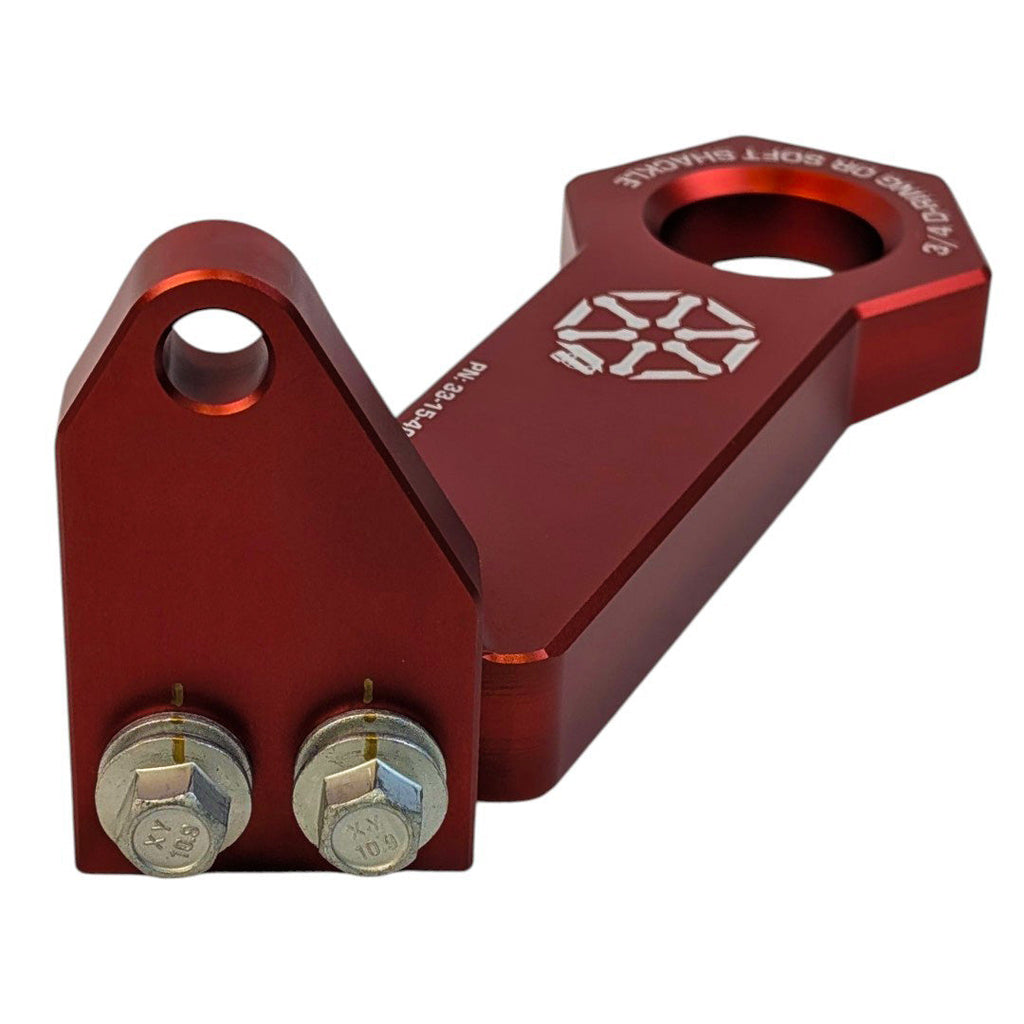 Red 4Runner rear recovery point showing mounting face and bolts