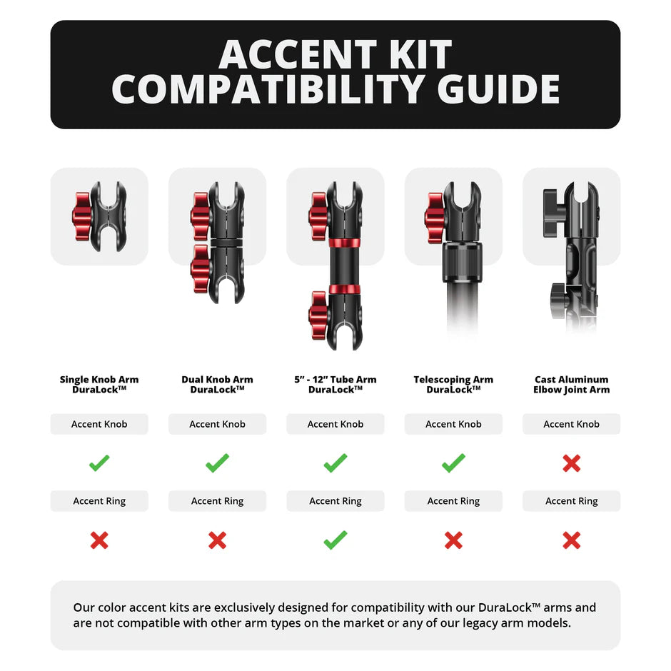 Billet Knob and Ring Accent Kits Compatible with Tackform DuraLock™ Arms Only