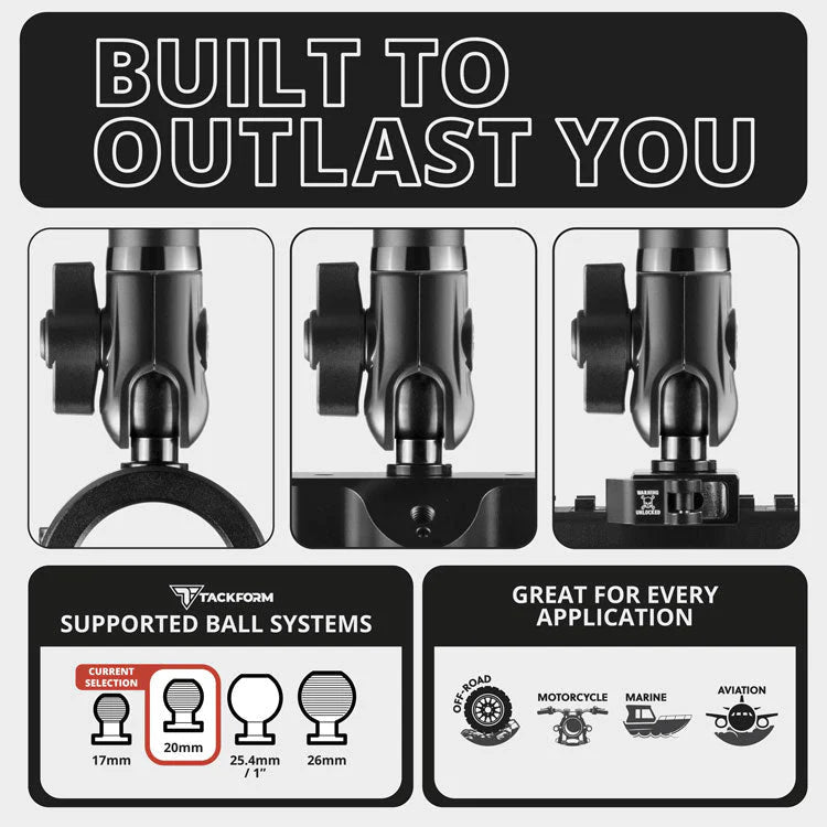 DuraLock™ 20 Series | Aluminum Tube Arm | Dual 20mm Anti-Theft Sockets