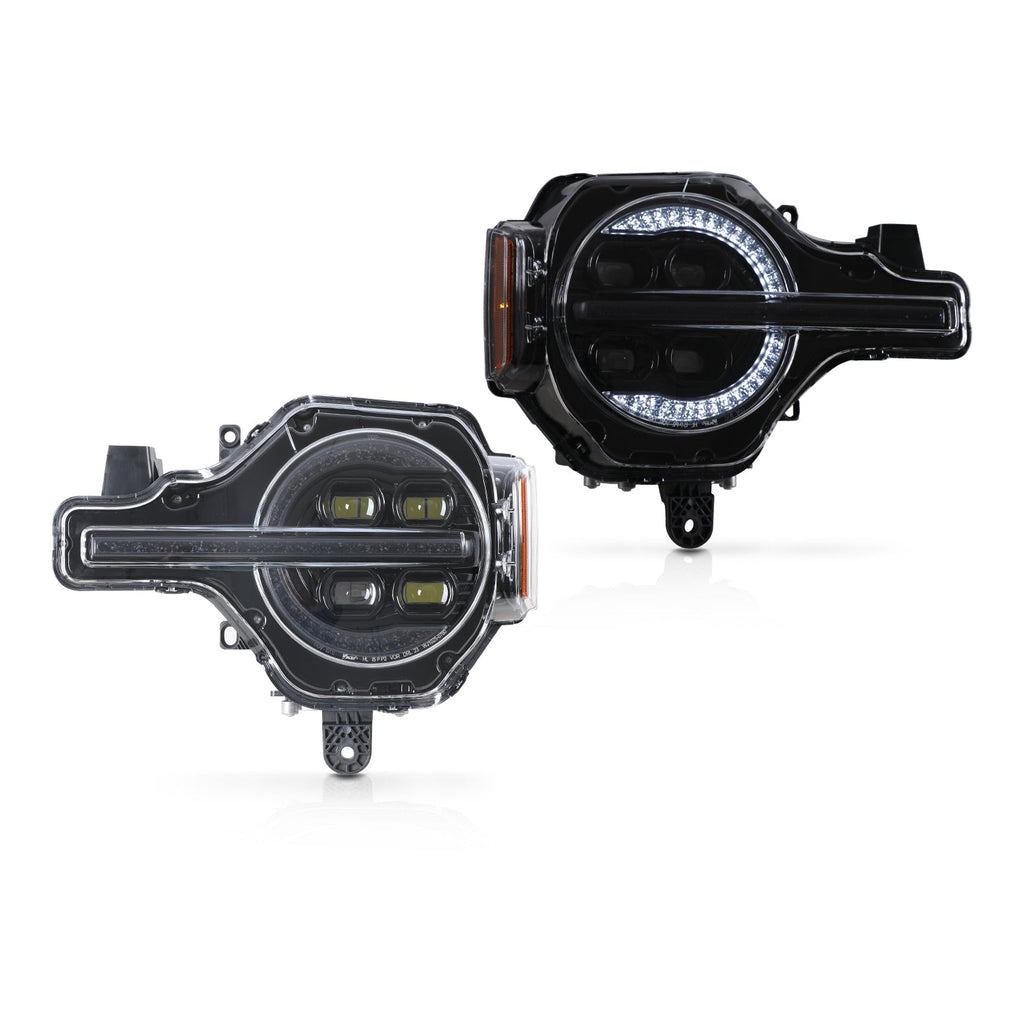 Attica 4x4 Sol Series LED headlights pair for 2021-2026 Ford Bronco, clear lens and black housing