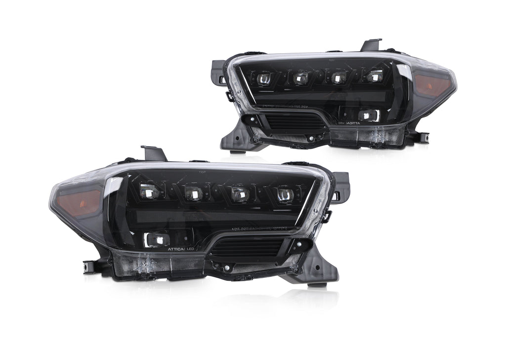 Attica 4x4 Apex Series headlights pair for 2016-2023 Toyota Tacoma, black housing with clear lens