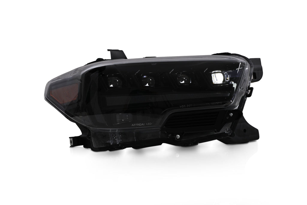 Attica Apex Series 2016-2023 Tacoma headlight angled front view, lights off