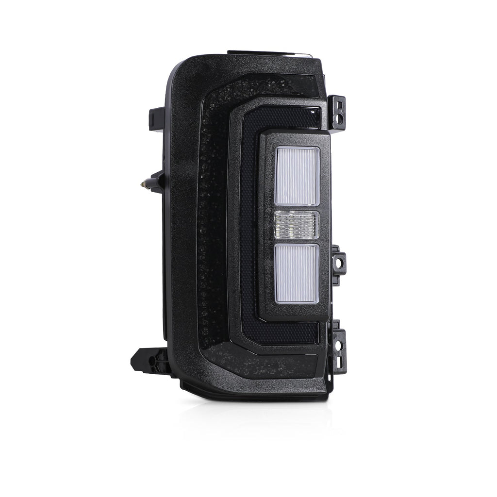 Attica Sol Series Bronco tail light, Black/Smoke lens, angled view
