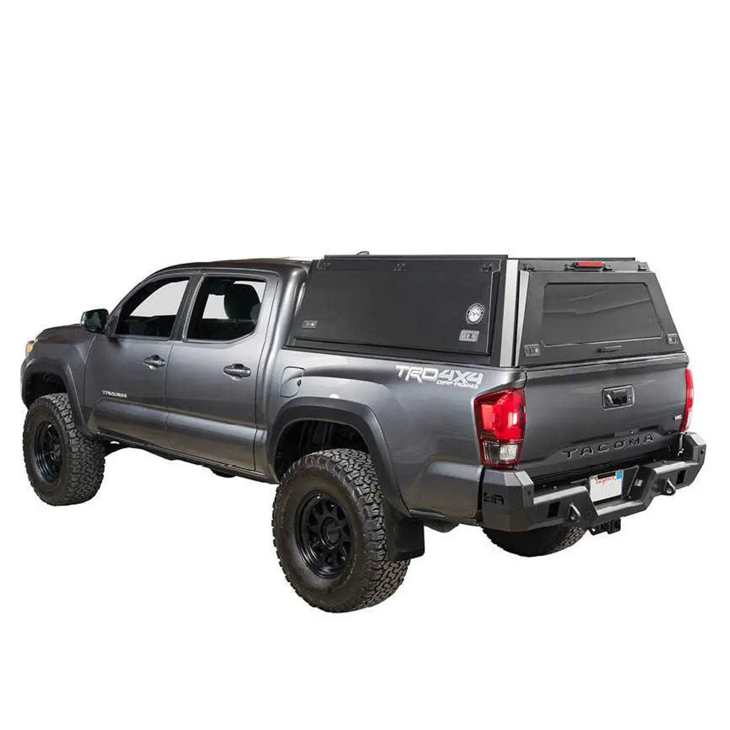 Overland Vehicle Systems Expedition Truck Cap with Full Wing Doors, Front and Rear Windows, and 3rd Brake Light for 2016-2023 Toyota Tacoma 5 ft. Bed