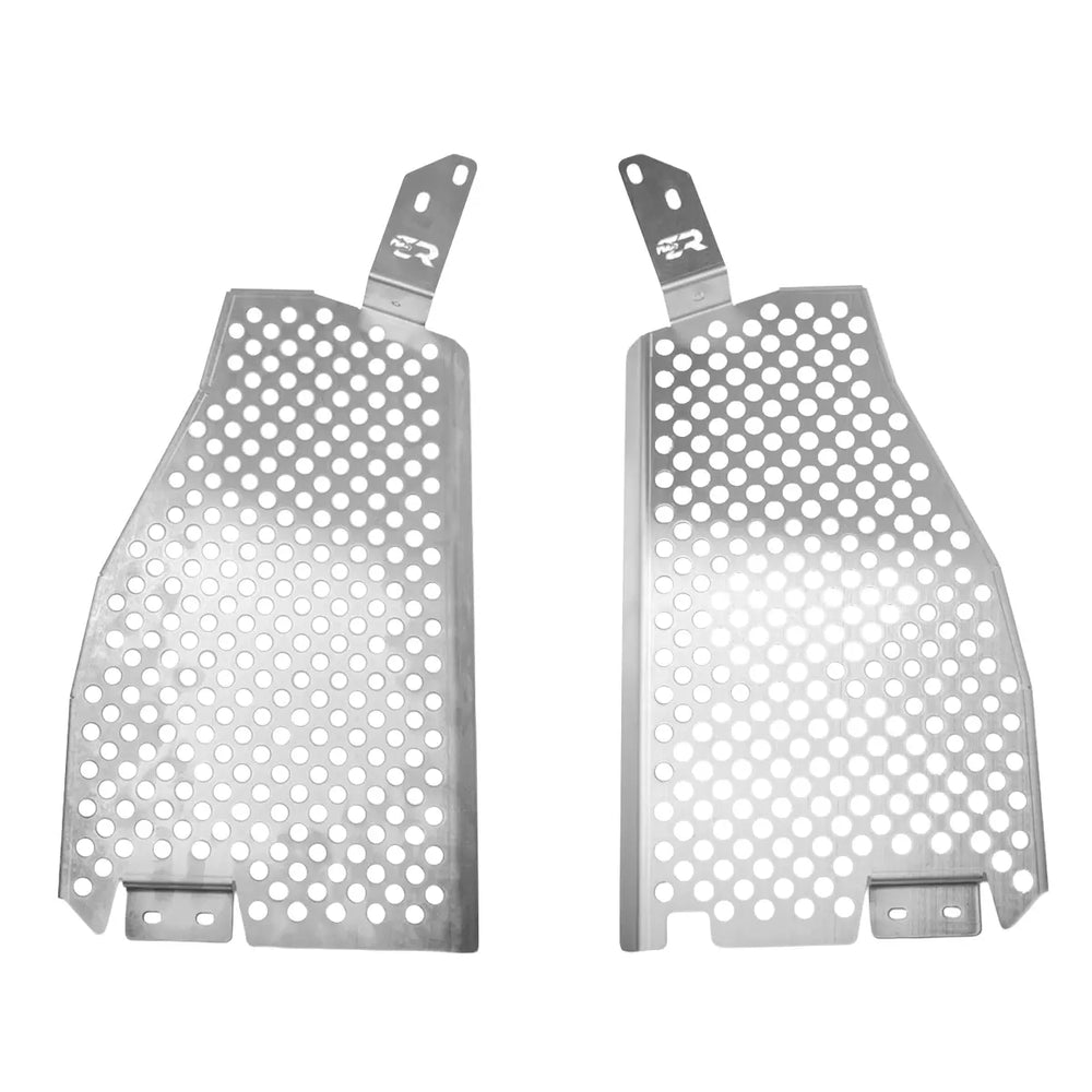 Cali Raised LED catalytic converter shields for the 2024+ Lexus GX 550, driver- and passenger-side 12-gauge 304 stainless, with mounting brackets.