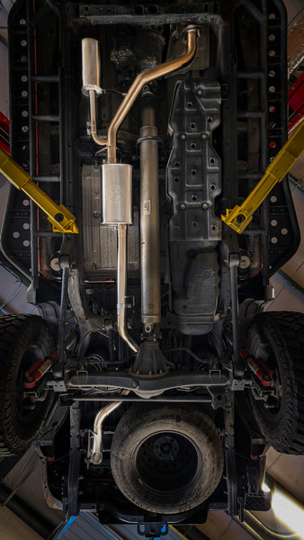 SXTH Element cat-back exhaust installed under a 2024+ Toyota Tacoma