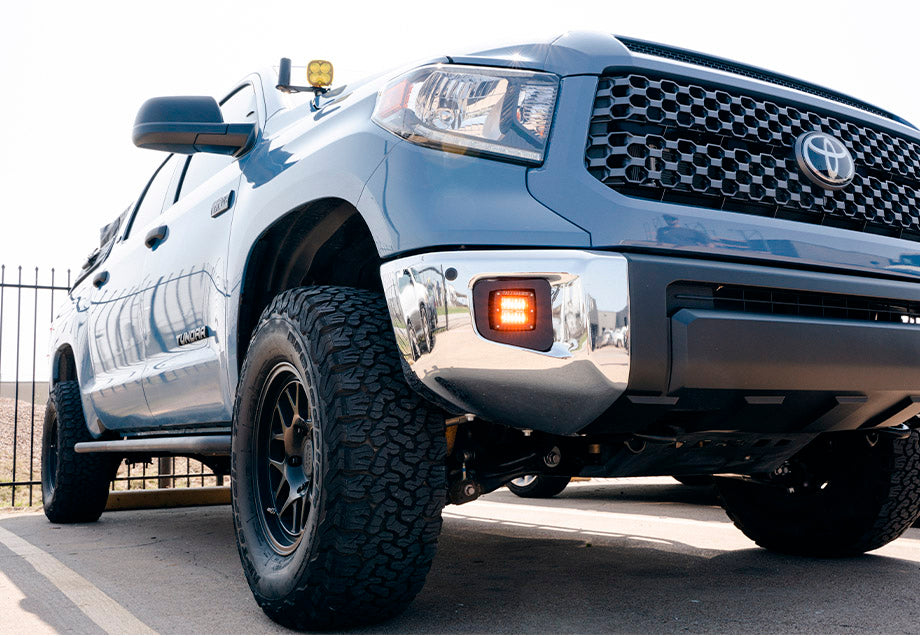 Low Profile Ditch Light Brackets Kit For 2014-2021 Toyota Tundra (2) 3X2 18W AMBER LED PODS / NO SWITCH Low Profile Ditch Light Brackets Kit For 2014-2021 Toyota Tundra (2) 3X2 18W AMBER LED PODS / NO SWITCH