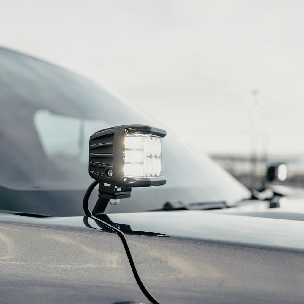 Low Profile Ditch Light Brackets Kit Fits 2022+ Toyota Tundra - (2) 3X2 18W AMBER LED PODS // Toyota OEM Square Style DITCH LIGHTS Switch